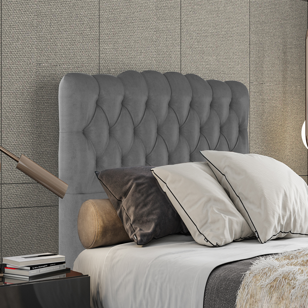 Cabeceira Solteiro 88 cm Milan Veludo Cinza Soon
