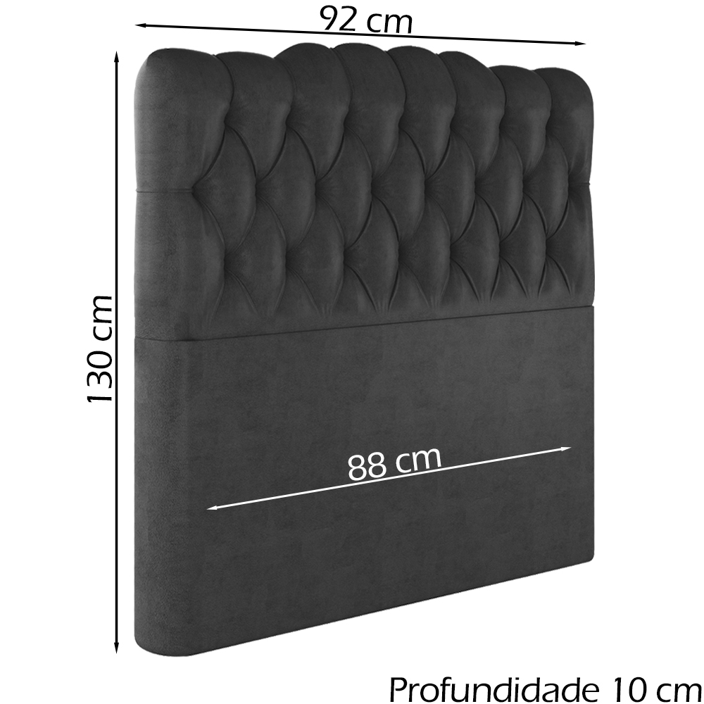Cabeceira Solteiro 88 cm Milan Veludo Preto Soon