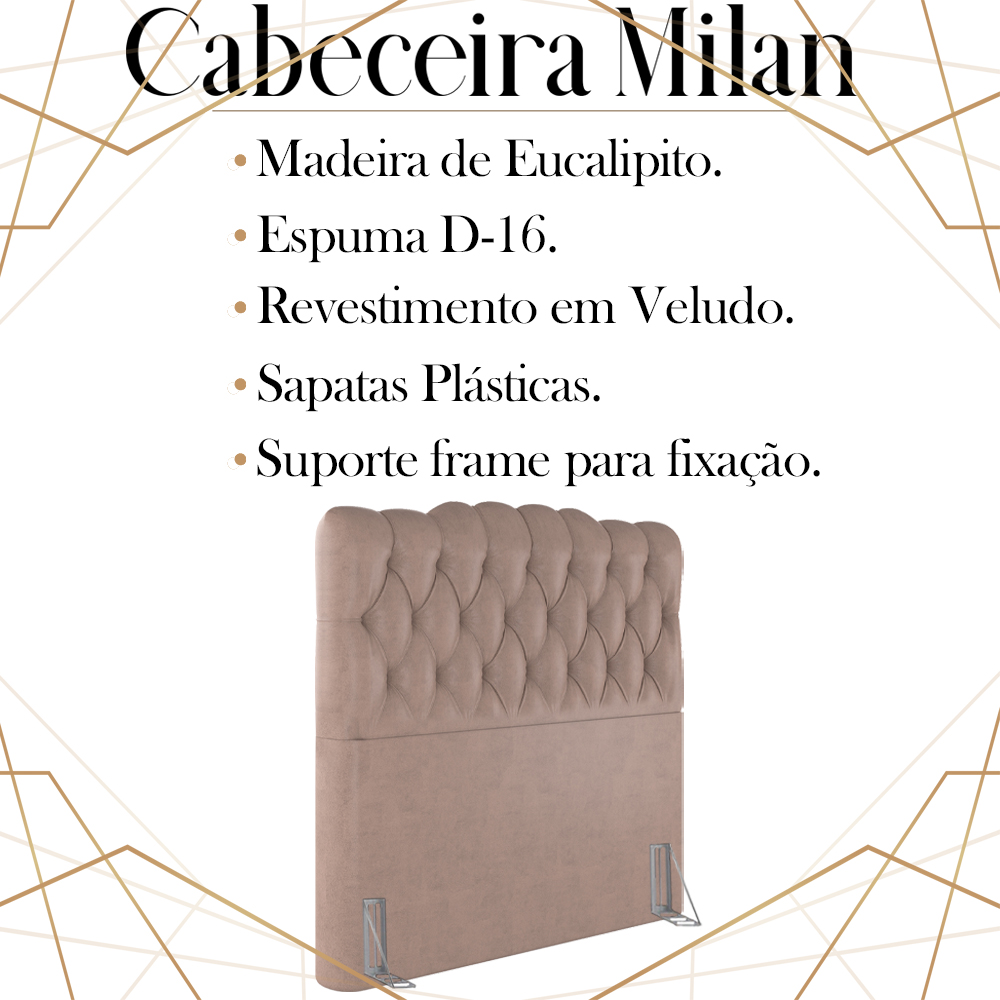 Cabeceira Solteiro 88 cm Milan Veludo Rose Soon