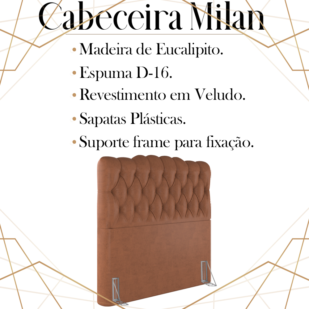 Cabeceira Solteiro 88 cm Milan Veludo Terracota Soon