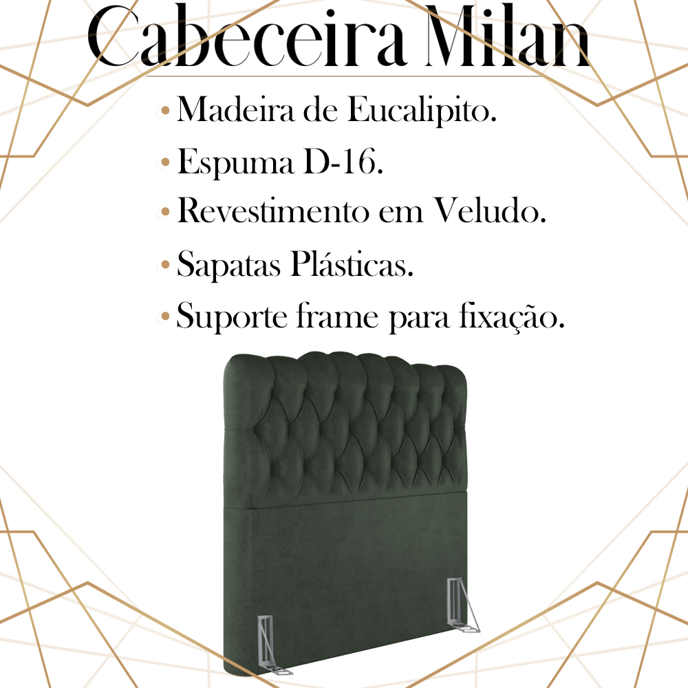 Cabeceira Solteiro 88 cm Milan Veludo Verde Soon