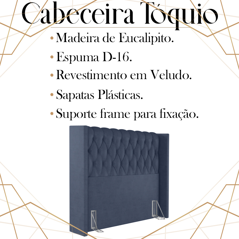 Cabeceira Solteiro 88 cm Toquio Veludo Azul Soon