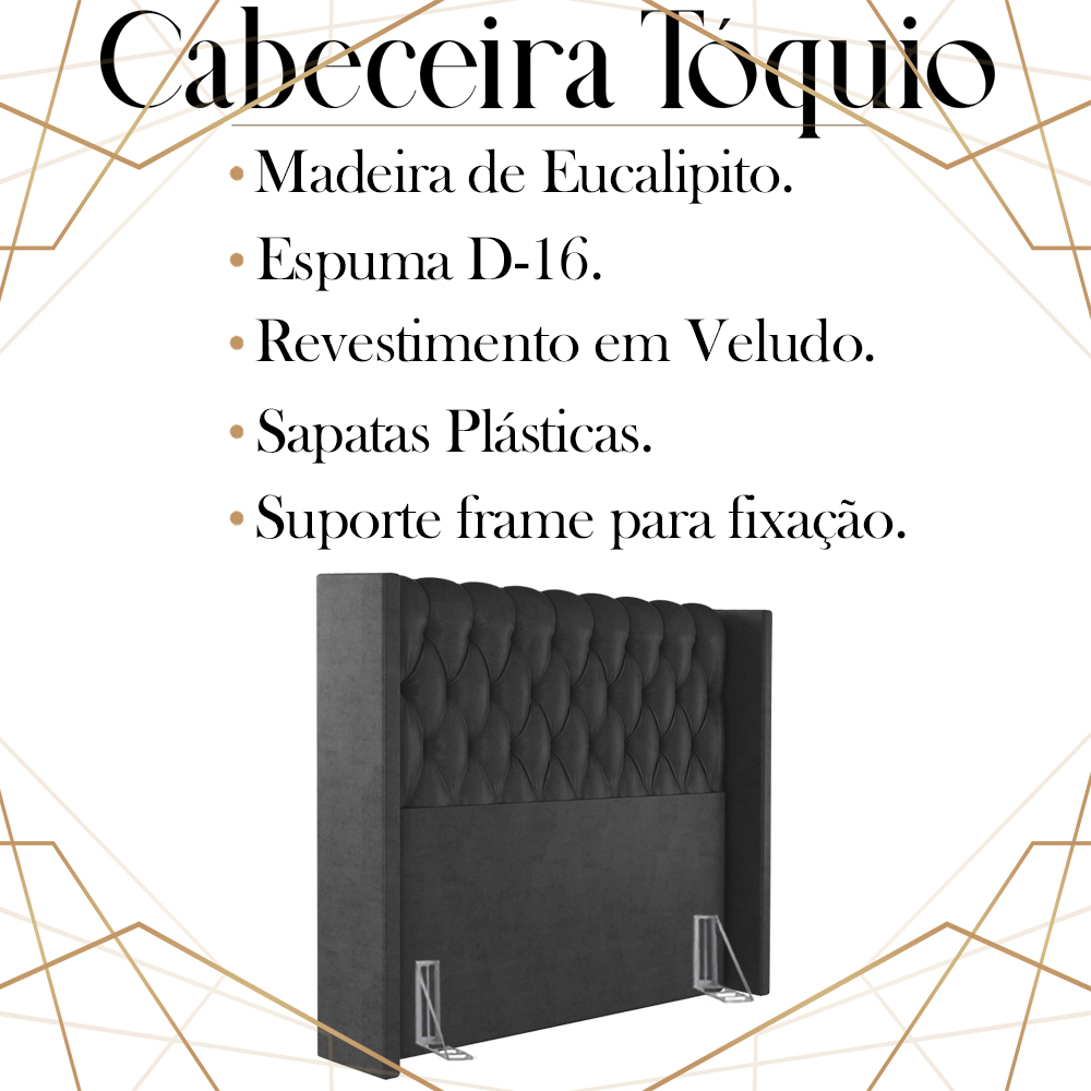 Cabeceira Solteiro 88 cm Toquio Veludo Preto Soon