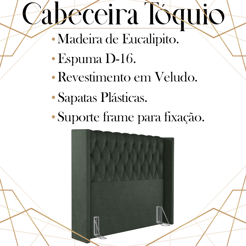 Cabeceira Solteiro 88 cm Toquio Veludo Verde Soon