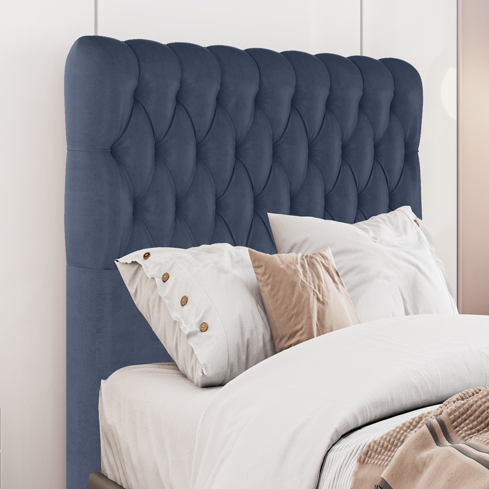 Cabeceira Solteiro 88 cm Vegas Veludo Azul Soon