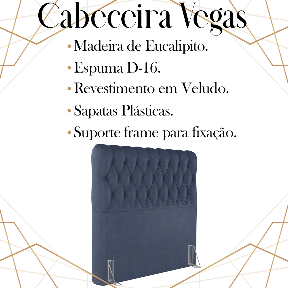 Cabeceira Solteiro 88 cm Vegas Veludo Azul Soon