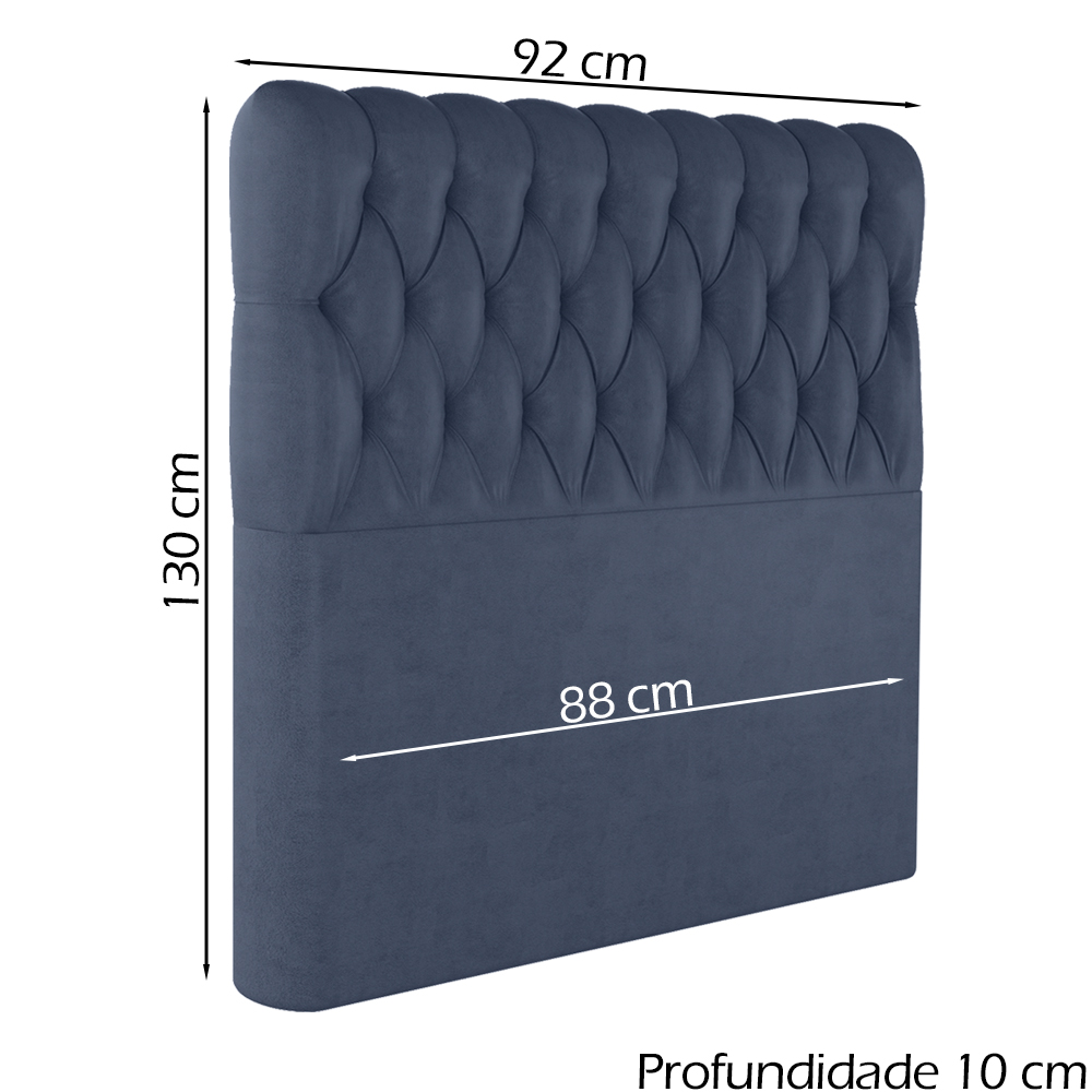 Cabeceira Solteiro 88 cm Vegas Veludo Azul Soon