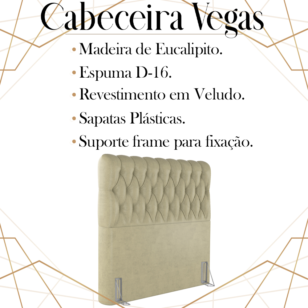 Cabeceira Solteiro 88 cm Vegas Veludo Bege Soon