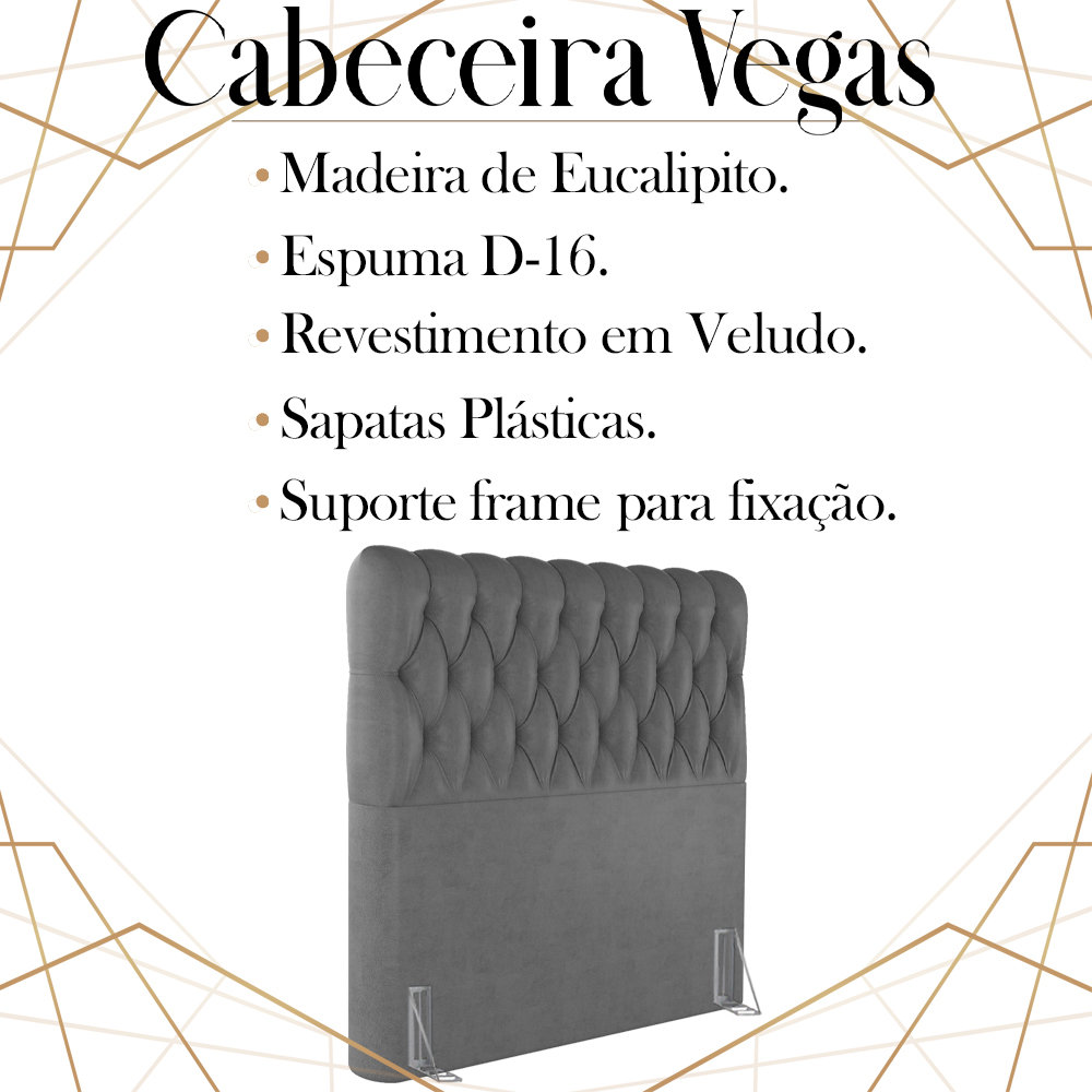 Cabeceira Solteiro 88 cm Vegas Veludo Cinza Soon