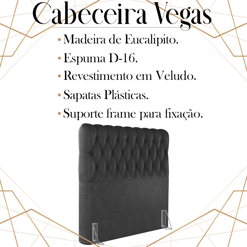 Cabeceira Solteiro 88 cm Vegas Veludo Preto Soon