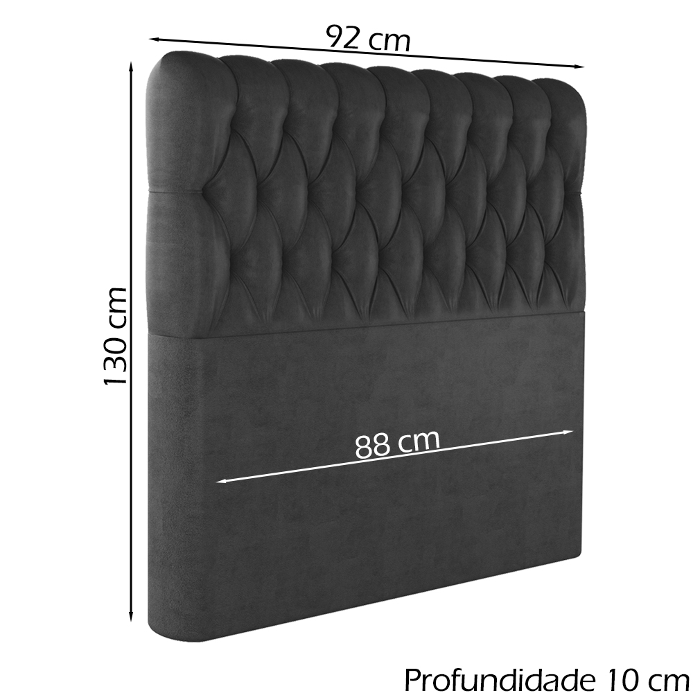 Cabeceira Solteiro 88 cm Vegas Veludo Preto Soon