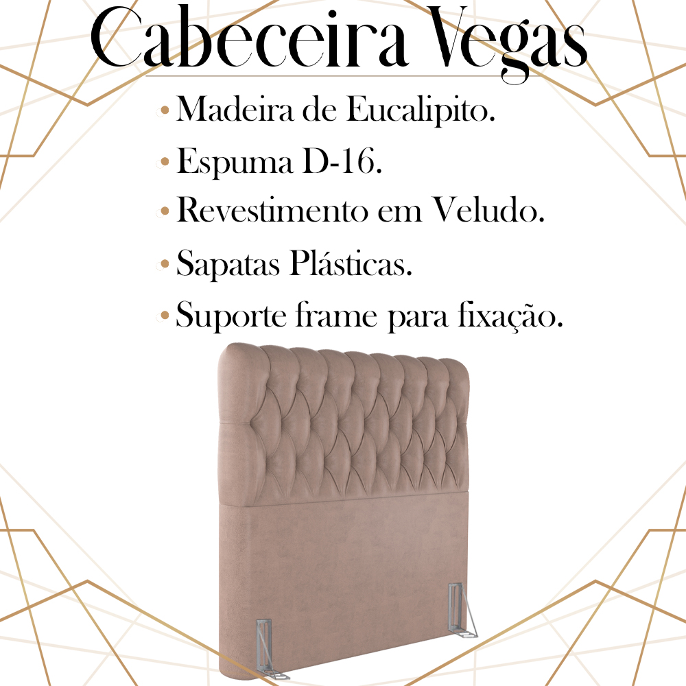 Cabeceira Solteiro 88 cm Vegas Veludo Rose Soon