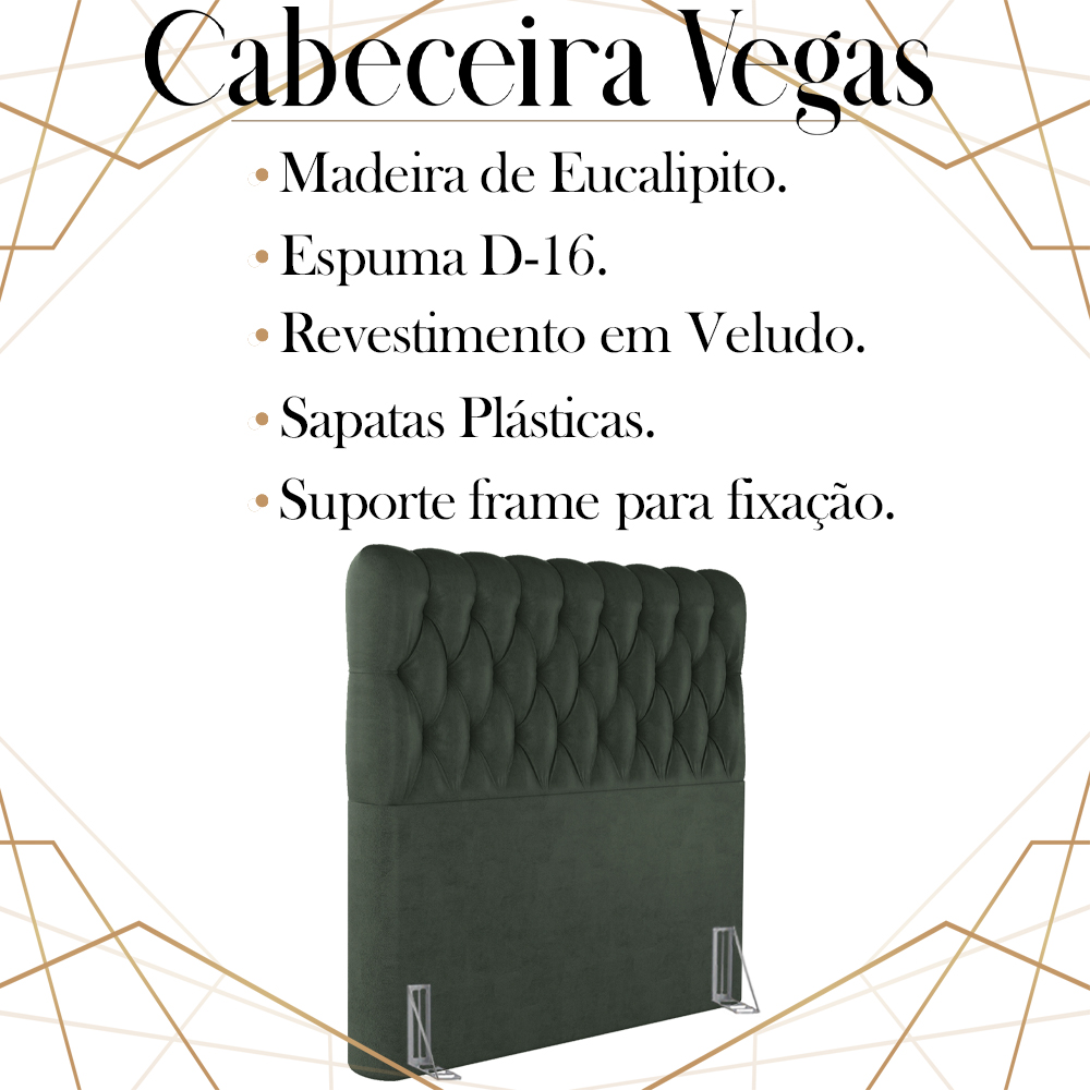 Cabeceira Solteiro 88 cm Vegas Veludo Verde Soon