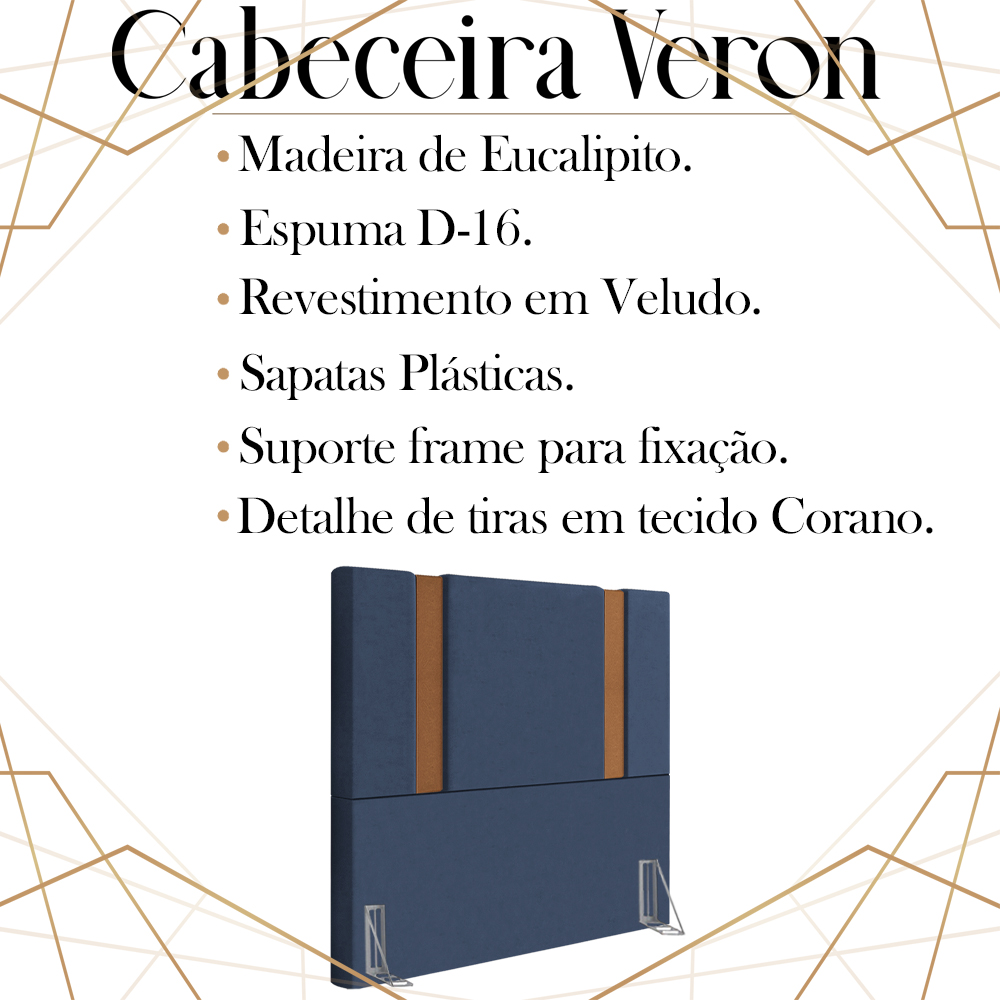 Cabeceira Solteiro 88 cm Veron Veludo Azul Soon