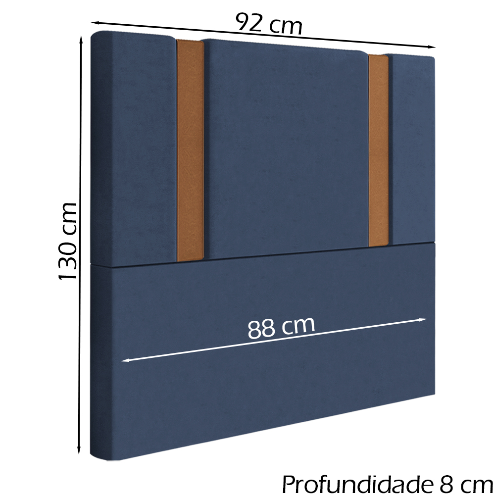 Cabeceira Solteiro 88 cm Veron Veludo Azul Soon