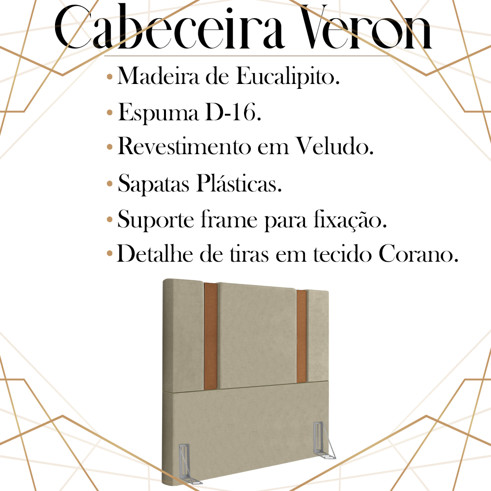 Cabeceira Solteiro 88 cm Veron Veludo Bege Soon