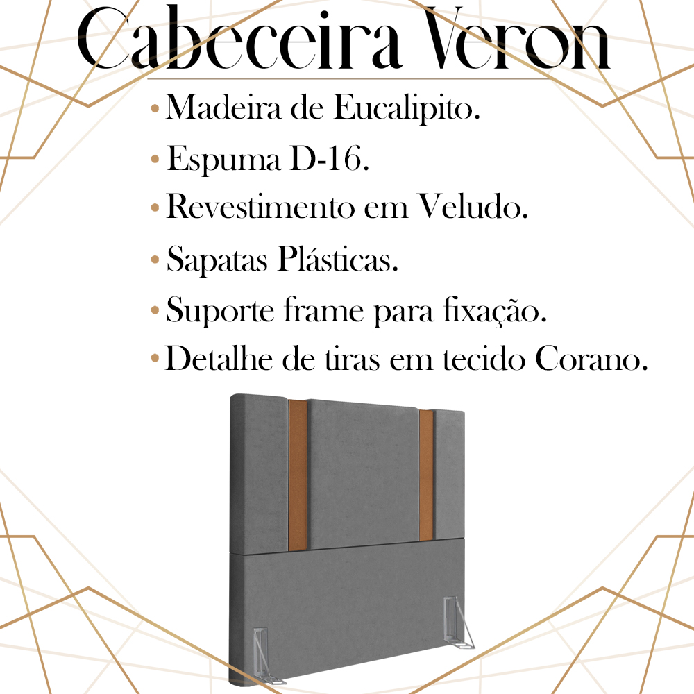 Cabeceira Solteiro 88 cm Veron Veludo Cinza Soon