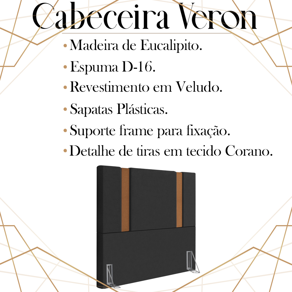 Cabeceira Solteiro 88 cm Veron Veludo Preto Soon