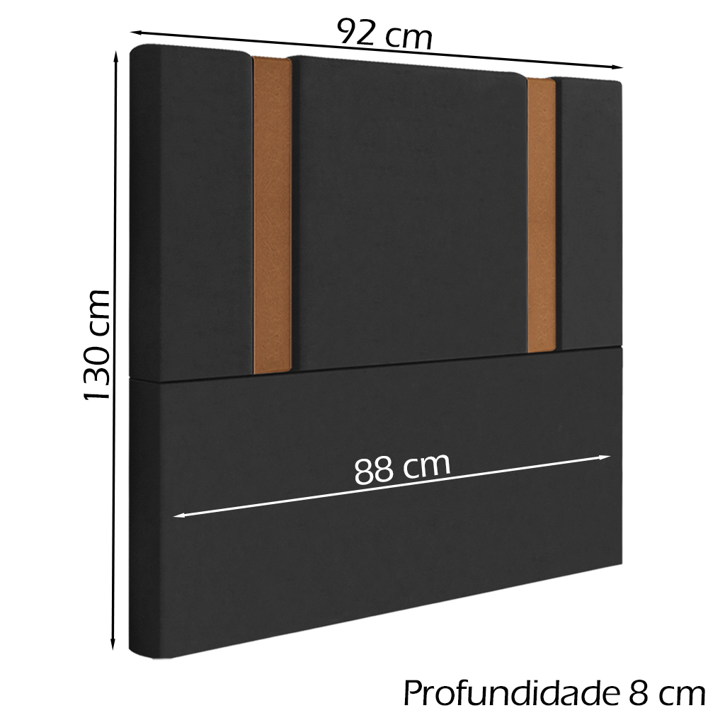 Cabeceira Solteiro 88 cm Veron Veludo Preto Soon
