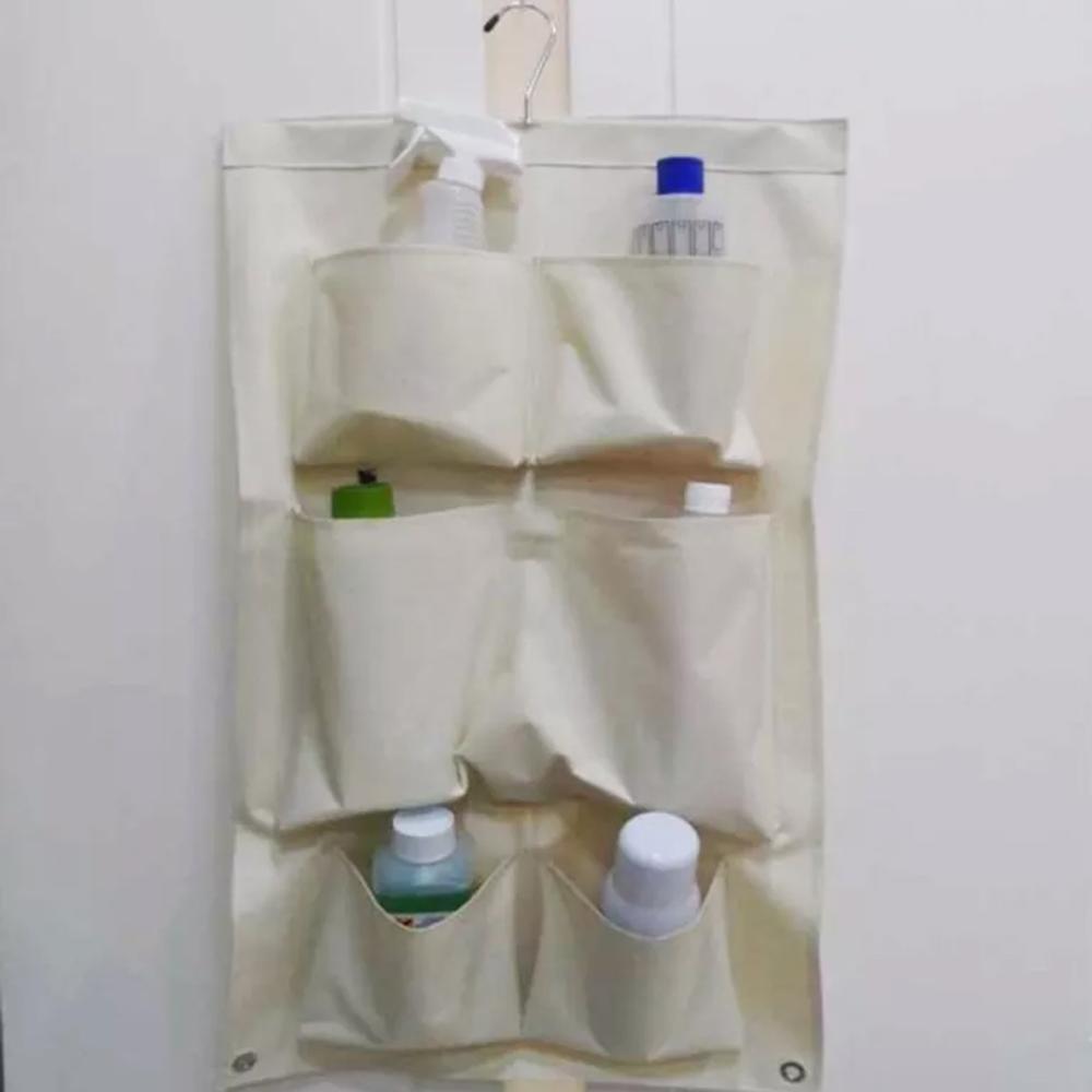 Cabide Com Organizador Multiuso De 5 Bolsos Bege Nylon