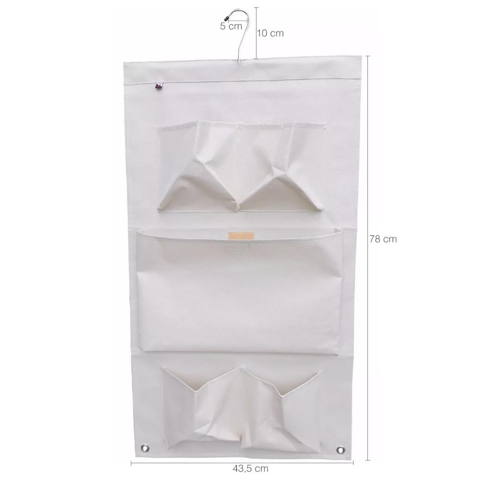 Cabide Com Organizador Multiuso De 5 Bolsos Bege Nylon
