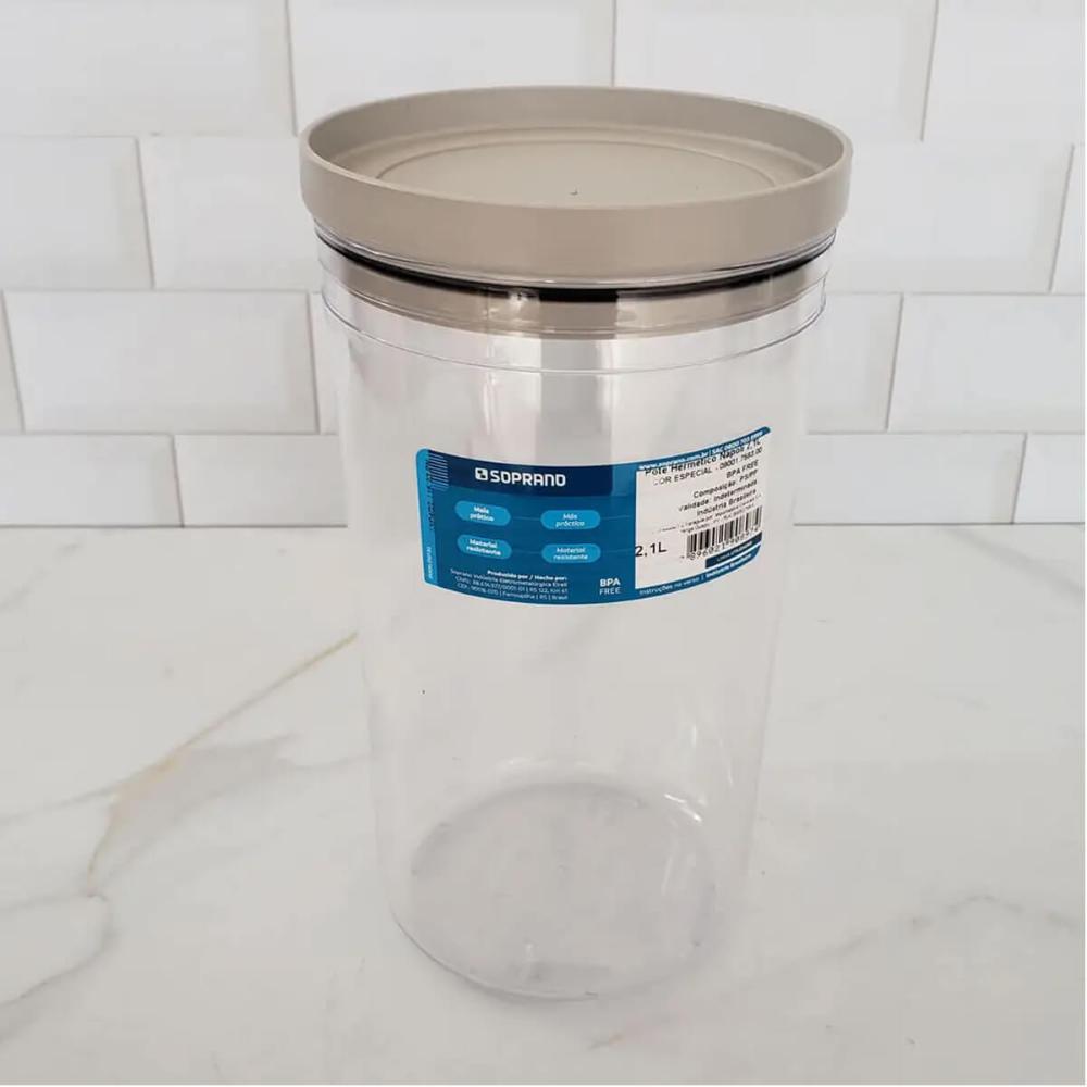 Kit 2 Potes Herméticos Soprano 2,1L Porta Mantimentos Plástico com Tampa Redondas Cinza