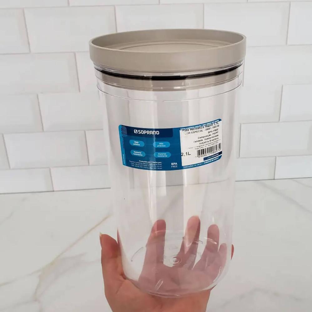 Kit 2 Potes Herméticos Soprano 2,1L Porta Mantimentos Plástico com Tampa Redondas Cinza