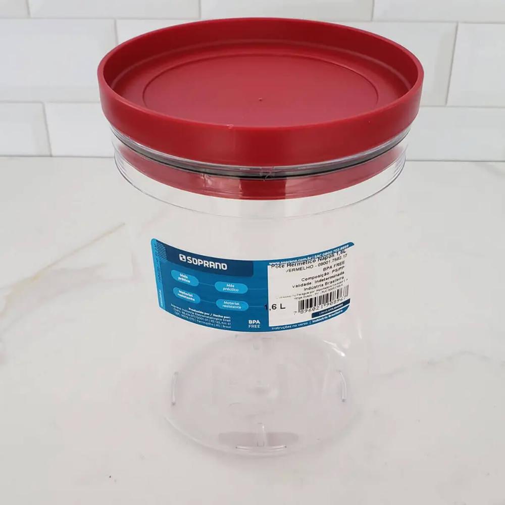 Kit 2 Potes Herméticos Soprano Porta Mantimentos 1,6L Transp