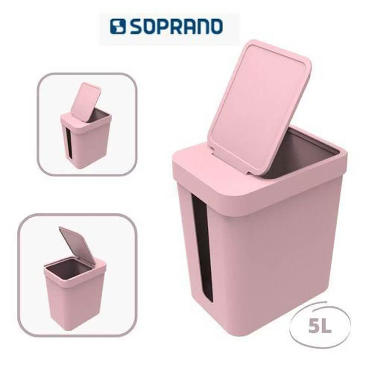 Lixeira de Banheiro 5L Basurero com Porta Saco Tampa Open Stop Soprano Rosa