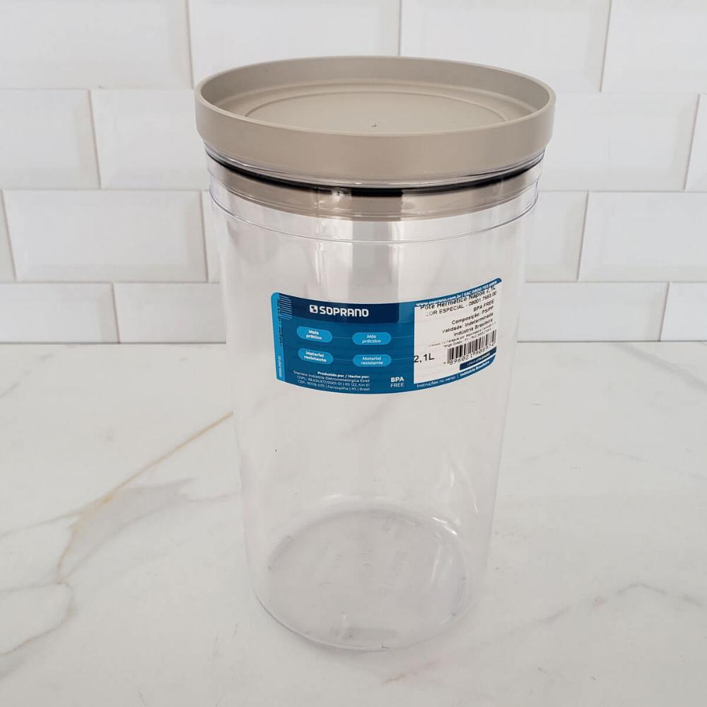 Pote Hermético Soprano Plástico com Tampa 2,1 Litros Redondo