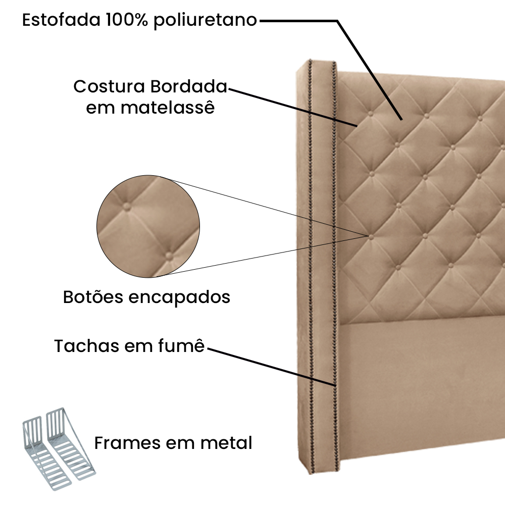 Cabeceira King 195 cm Vicenza Linho Rustico Natural - SSX Multicoisas