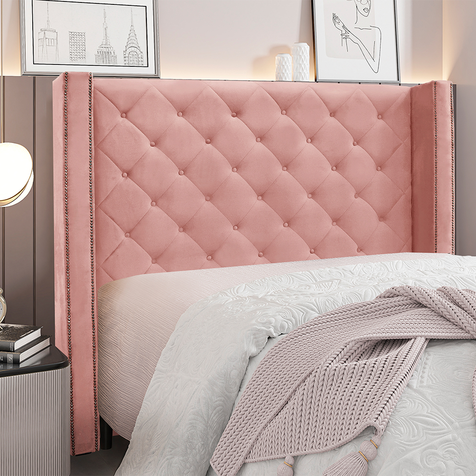Cabeceira Casal Vicenza Veludo Rosa