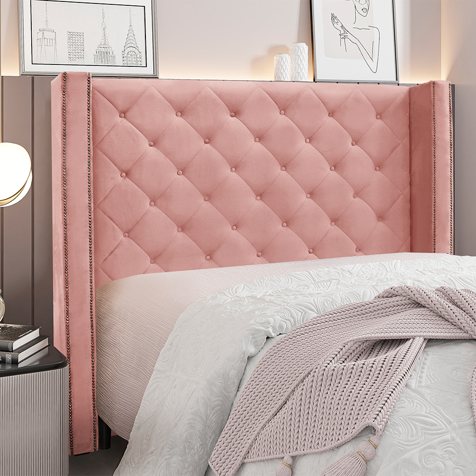 Cabeceira King Vicenza Veludo Rosa