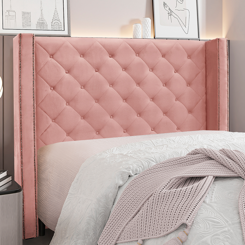 Cabeceira Queen Vicenza Veludo Rosa