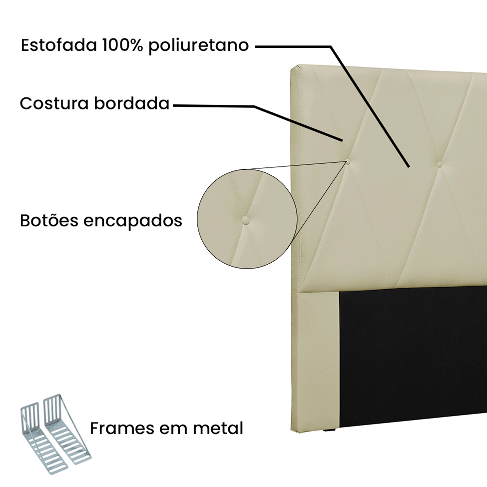 Cabeceira Solteiro Aquilla Poliuretano Marfim