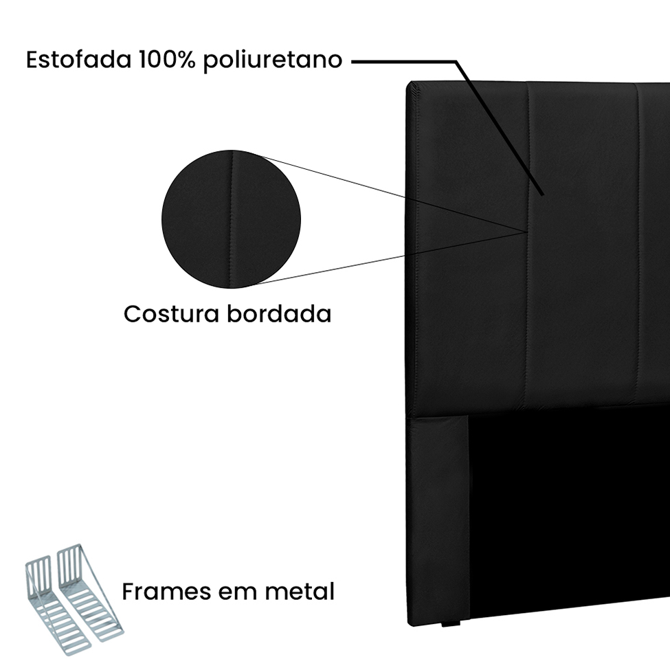 Cabeceira Solteiro Ravenna Poliuretano Preta