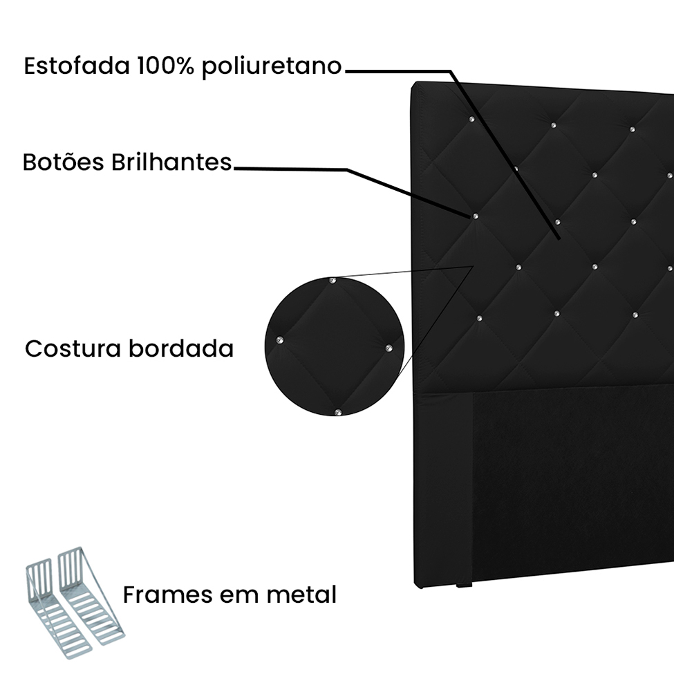 Cabeceira Solteiro Tãnia Poliuretano Preta