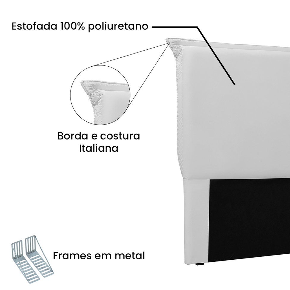 Cabeceira Solteiro Veneza Poliuretano Branca