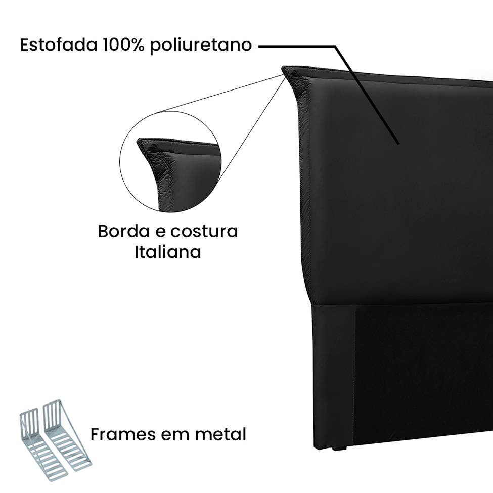 Cabeceira Solteiro Veneza Poliuretano Preta