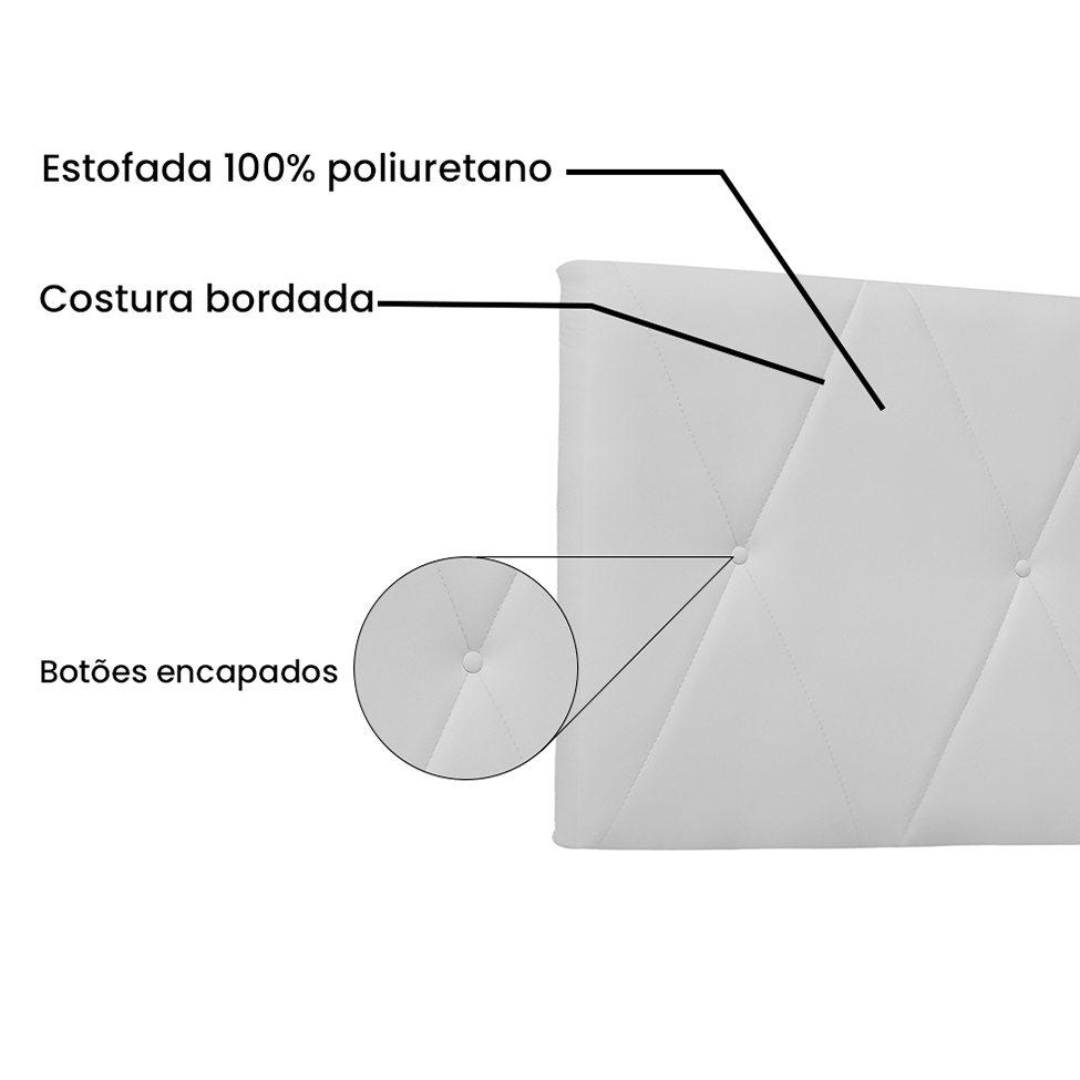 Painel para Cama Box Solteiro Aquilla Poliuretano Branco