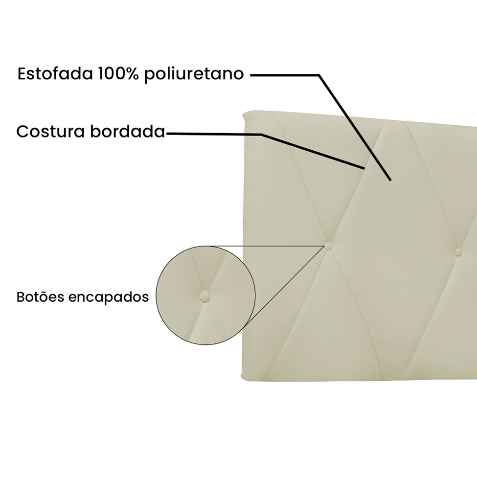 Painel para Cama Box Solteiro Aquilla Poliuretano Marfim