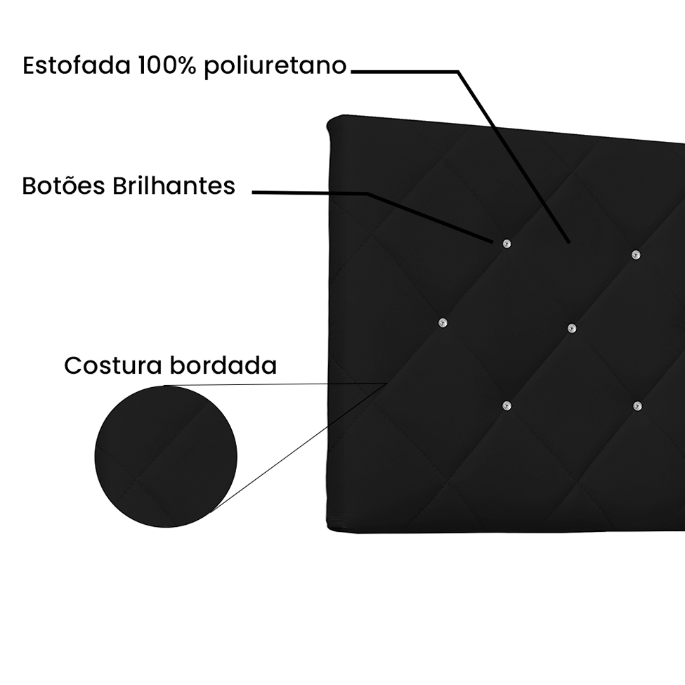 Painel para Cama Box Solteiro Tânia Poliuretano Preto