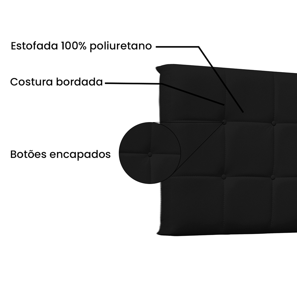 Painel para Cama Box Solteiro Verona Poliuretano Preto