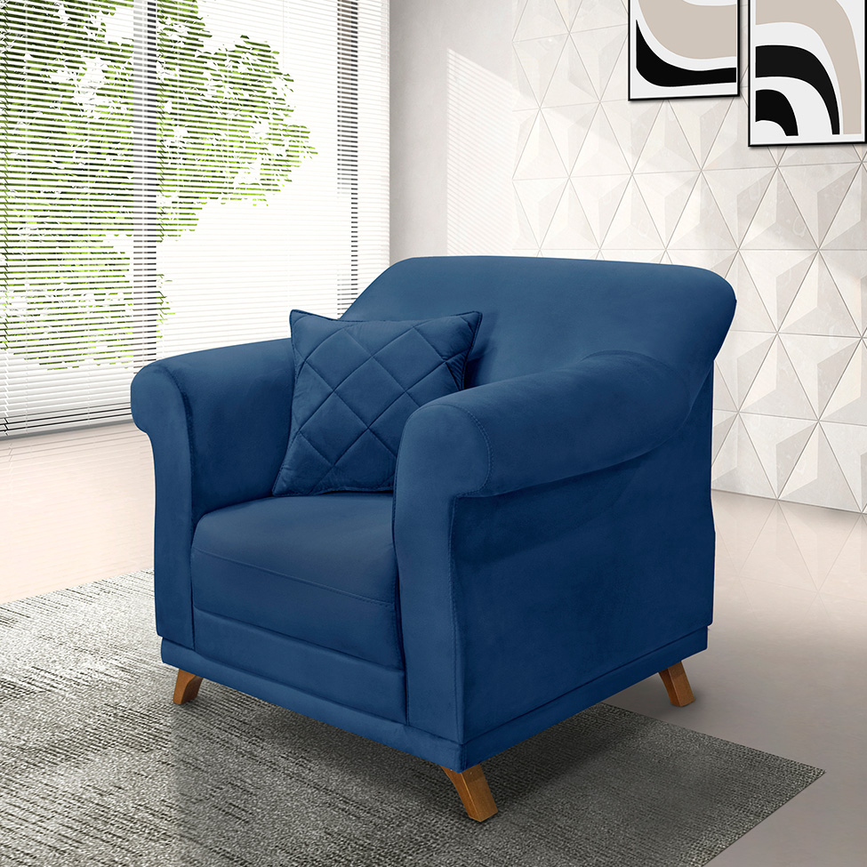 Poltrona Abruzzo Suede Azul Marinho