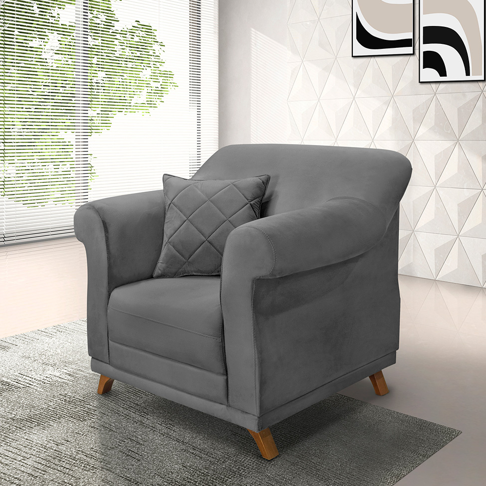 Poltrona Abruzzo Suede Cinza