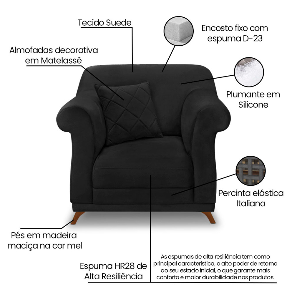 Poltrona Abruzzo Suede Preta