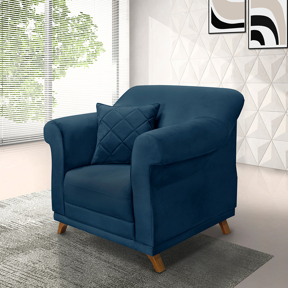 Poltrona Abruzzo Veludo Azul Marinho