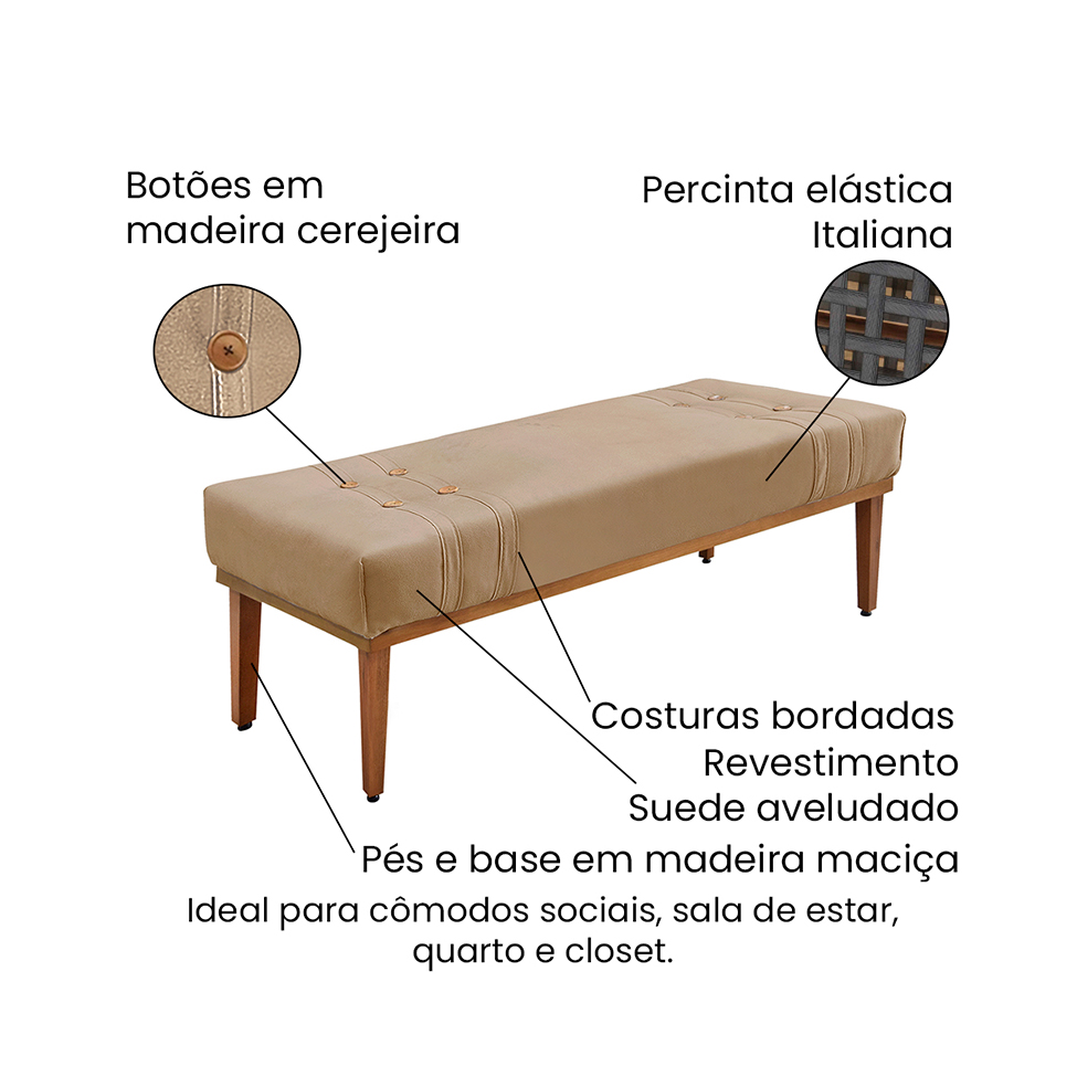 Recamier Gênova Suede Bege 90 cm