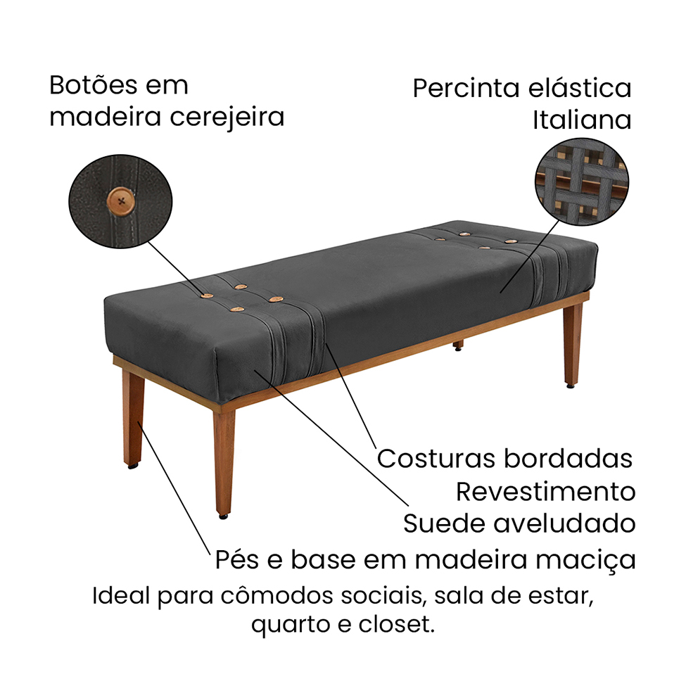 Recamier Gênova Suede Cinza 160 cm