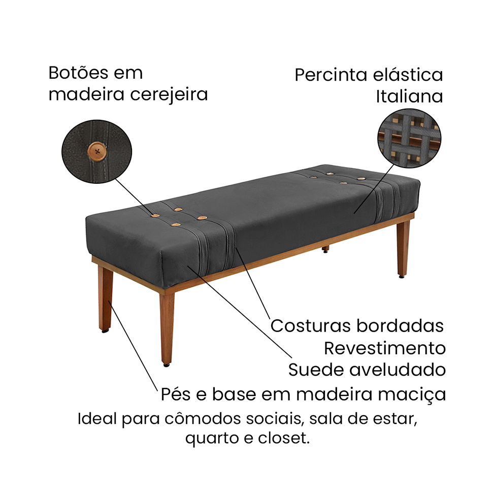 Recamier Gênova Suede Cinza 90 cm